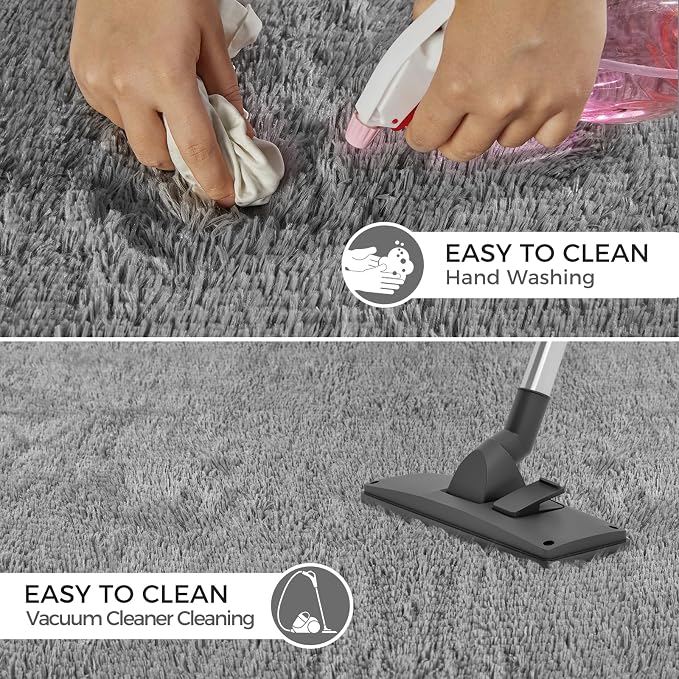 Ultra Soft Rug for Living Room, 8X10 Grey Fluffy Shag Area Rug for Bedroom - Image 7