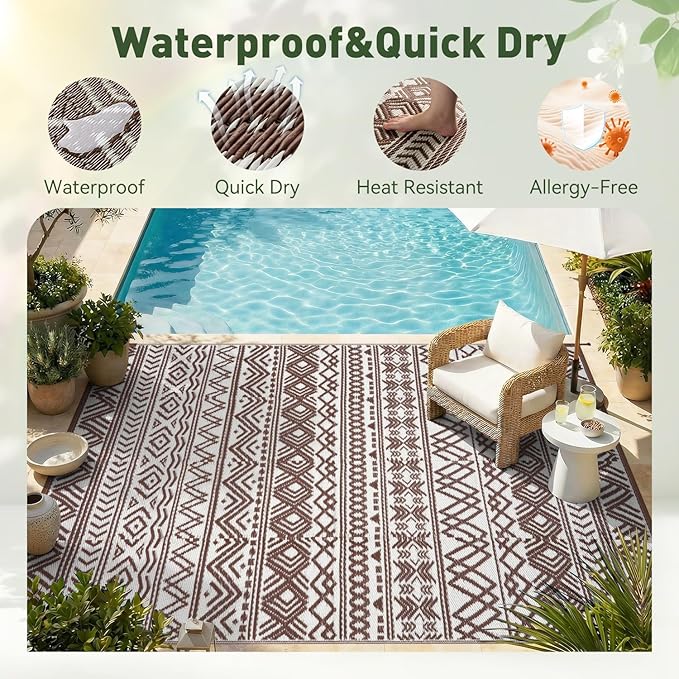 MontVoo Outdoor Rug 8x10 Waterproof Outdoor Patio Rug Mat Reverisble Plastic - Image 4
