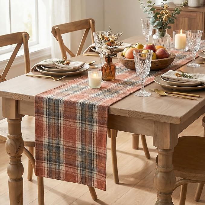 Artoid Mode Rust Farmhouse Plaid Fall Table Runner 13x48 Inch | Holiday Kitchen - Image 6
