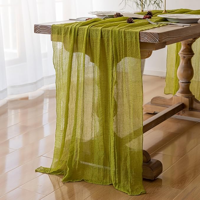 Moss Green Cheesecloth Table Runner 120 Inches - Image 2