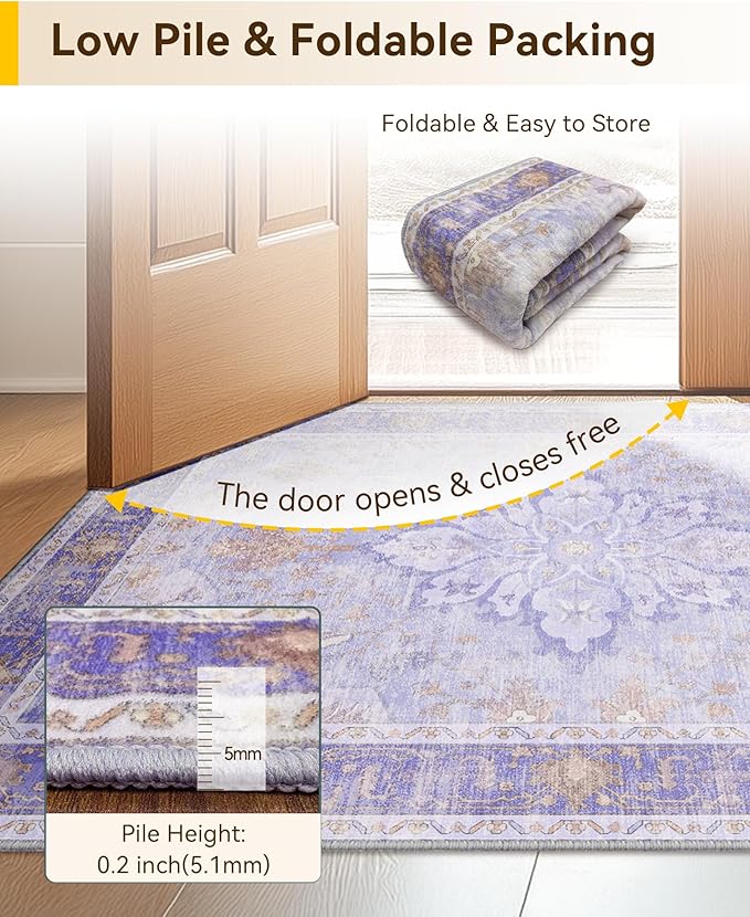 RELEANY Area Rugs Small 2'6"x4' Washable Non-Slip, Floral Vintage Distress - Image 5
