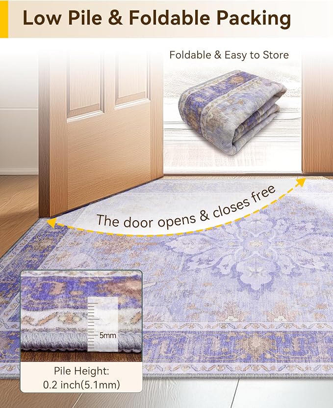 RELEANY Area Rugs Runner 2'x10' Washable Non-Slip, Floral Vintage Distress - Image 5