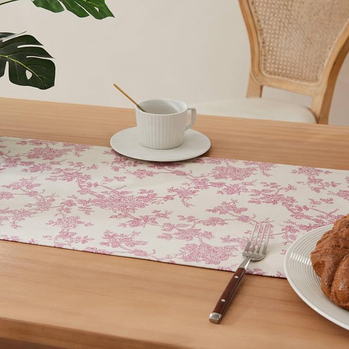 French Pastoral Farmhouse Table Runners, 13x36 Inch Rose Pink | 100% Organic - Image 5