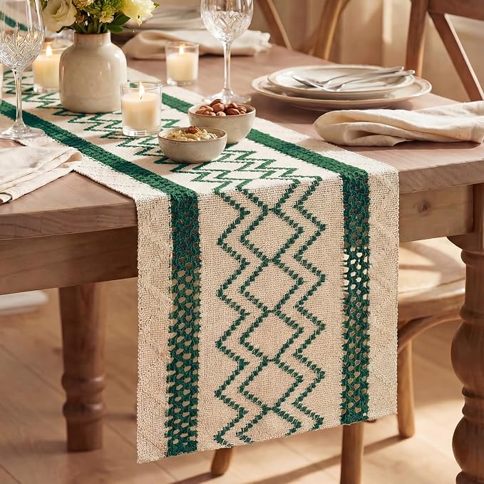 Artoid Mode Forest Green Stripe Diamond Woven Table Runner 12x72 Inch | Holiday by ArtoidMode