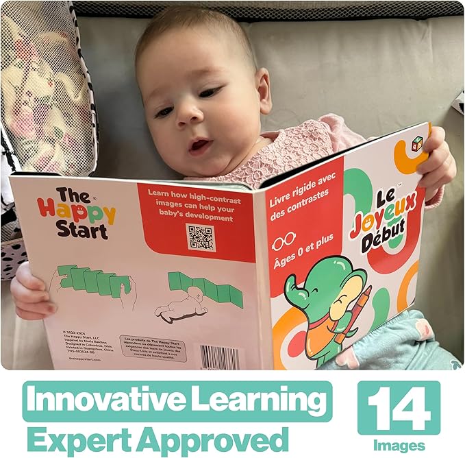 Happy Start Award-Winning High Contrast Board Book - Newborn Black & White Baby Cards, Easy to Clean, Hospital Approved, Stands on Its Own, Tummy Time Toy, Ages 0+ (French)