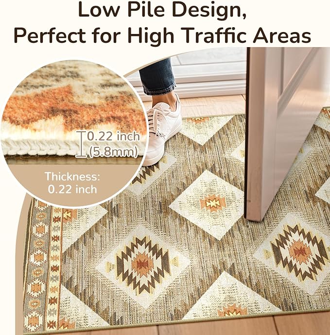 BESTSWEETIE Area Rug 2x5 Rug Machine Washable Non-Slip Low Pile Print Pattern - Image 3