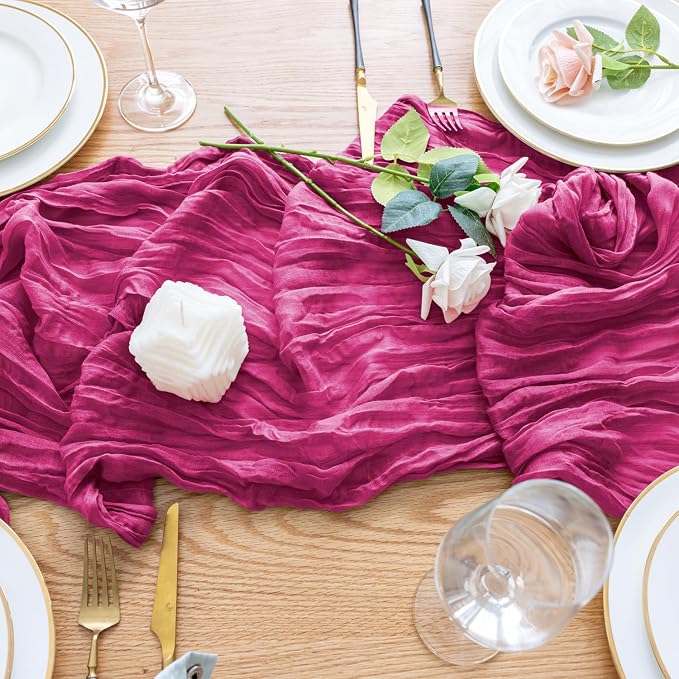 Cheesecloth Table Runner Fushia 10FT Boho Gauze Runner, 6 Pack | 120 Inch - Image 5