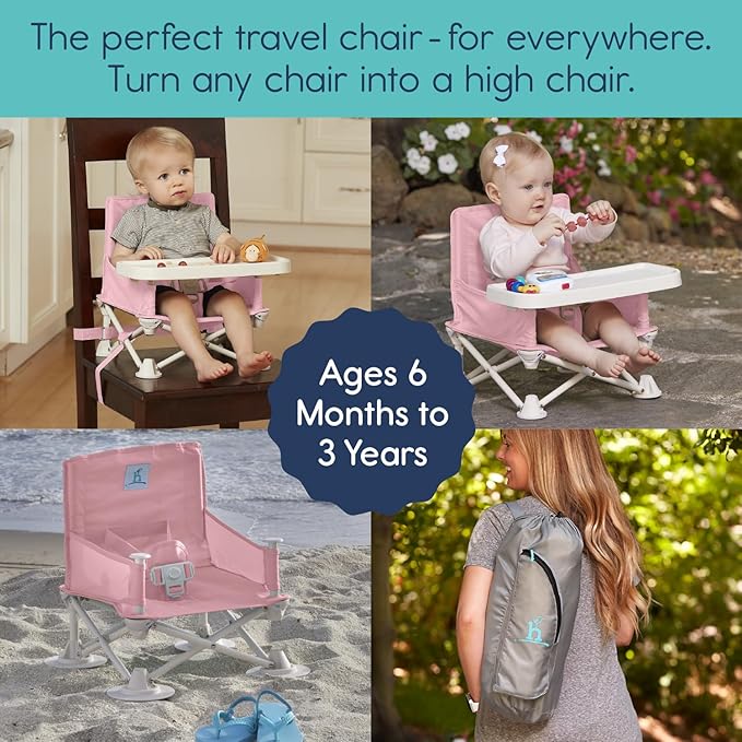 Hiccapop OmniBoost Travel Booster Seat with Tray for Baby | Folding Portable Baby Booster Seat for Dining Table, Camping, Beach, Grandma’s | Tip-Free Design Straps to Kitchen Chairs - Booster Chair