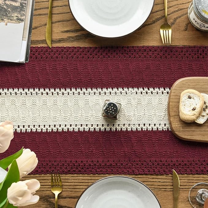 Artoid Mode Red Farmhouse Woven Table Runner 12x48 Inch | Holiday Rustic - Image 3