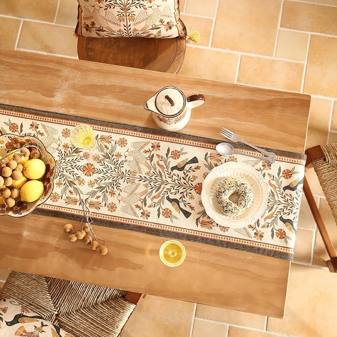 bilin gaier Designer French Linen Extra Long Table Runner, Floral Pattern - Image 6