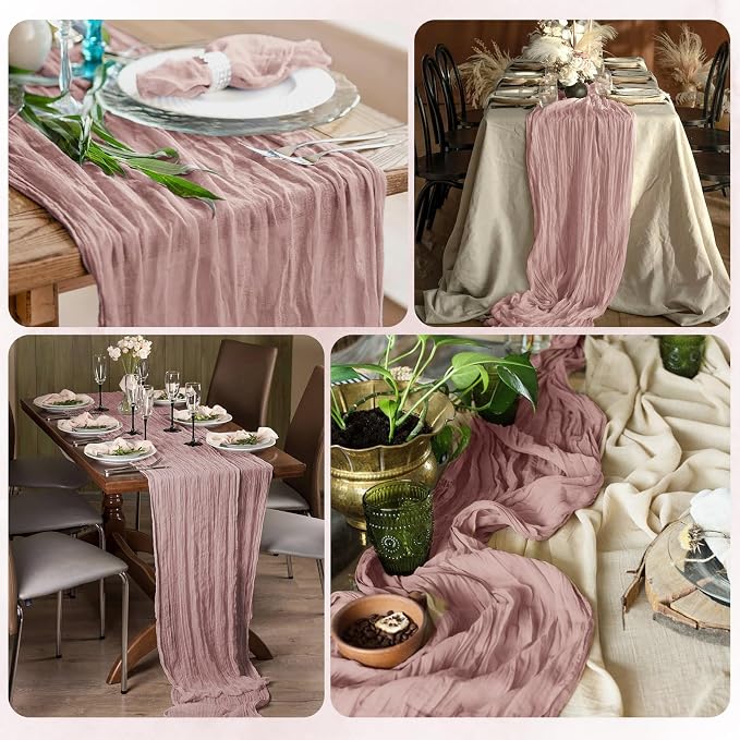 6 Pack Dusty Pink Cheesecloth Table Runner 17x108 Inch Semi Sheer Boho Gauze - Image 7