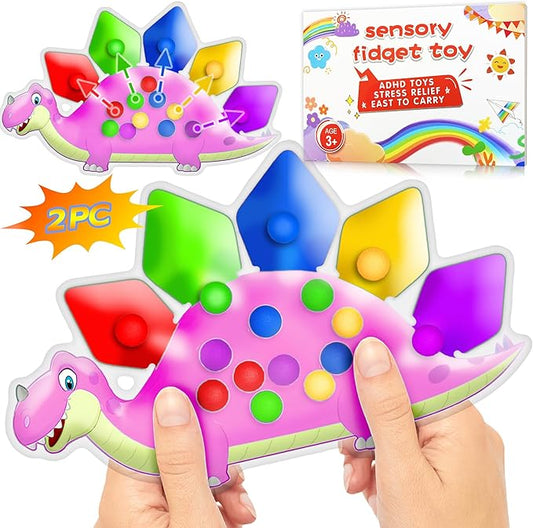 2PC Pink Dinosaur Color Sorting Sensory Toys, Montessori Toys for Toddler Girl Fine Motor Skill Game Learning Activities Quiet Calm Down Fidgets for Classroom Stocking Stuffers for 3 4 5 Year Old