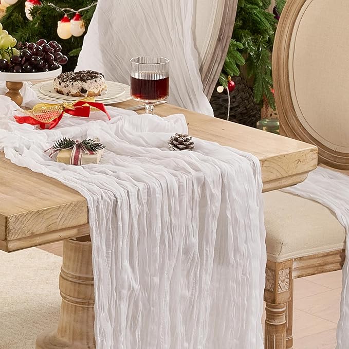 White Cheesecloth Table Runner 120inch Boho Gauze Wedding Decor | 120 Inch by Playieer