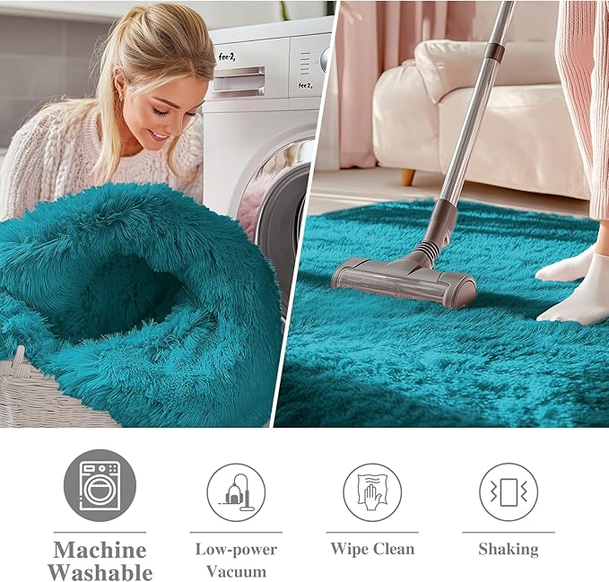 OLANLY Teal Round Rugs for Bedroom - Image 2
