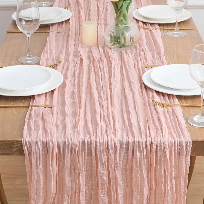 Asee'm 6pcs Dusty Pink Cheesecloth Table Runner Summer 10FT Gauze Rustic | Boho - Image 2