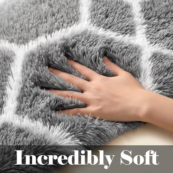 ONASAR Area Rugs for Bedroom Living Room, 4x6 Fluffy Grey and White Floor Rug - Image 3