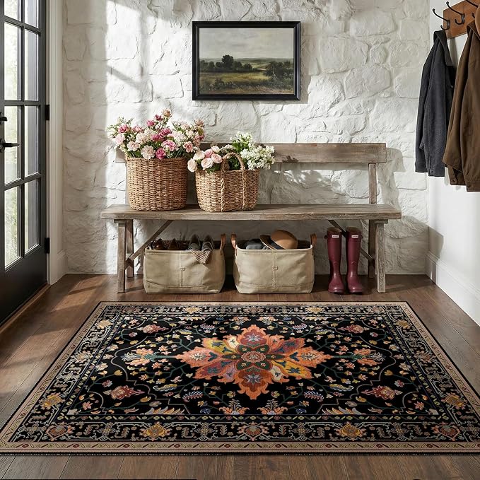 RELEANY Area Rugs 5'x8' Washable Non-Slip, Floral Vintage Distress Medallion - Image 3