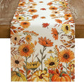 Fall Pumpkins and Sunflowers Table Runner 13x36 Inch, Maple Leaves Farmhouse by GEEORY
