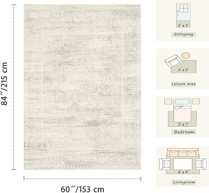 Latte&Fog 8x10 Washable Rugs for Living Room, Netural Ivory Large Area Rugs for - Image 2