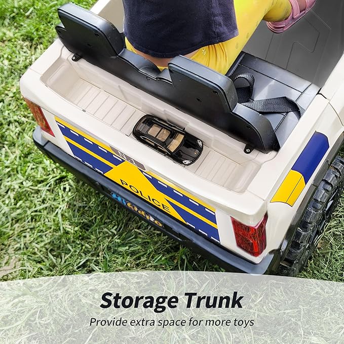 24V 10Ah Electric Police SUV Car Ride-On Toy for Big Kids, 4WD 2-Seater w/Parental Remote Control, 5Mph Max Speed - White