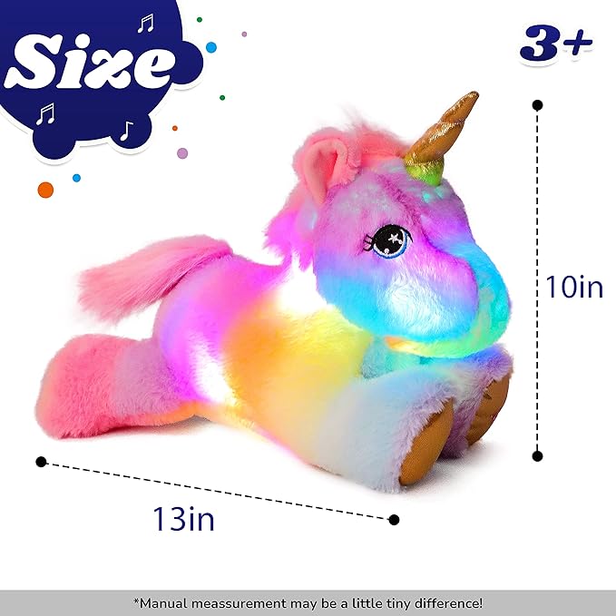 Cuteoy Glowing LED Unicorn Light-up Nightlight Toys Musical Plush Stuffed Animal Singing Lullabies Birthday Christmas Plushies Gifts for Kids Boys Girls,13"
