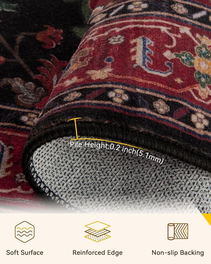 RELEANY Area Rugs 7'x9' Washable Non-Slip, Floral Vintage Distress Medallion - Image 3