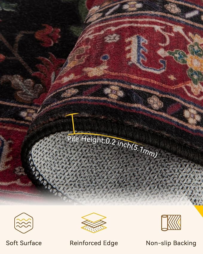 RELEANY Area Rugs Runner 2'6"x8' Washable Non-Slip, Floral Vintage Distress - Image 2