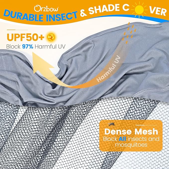 Orzbow 2-in-1 Baby Mosquito Net with UPF50+ Sunshade for Stroller, Breathable Stroller Mosquito Netting Privacy Cover with Two-Way Zipper & Storage Bag for Bassinet, Car Seat & Carrycot, Grey