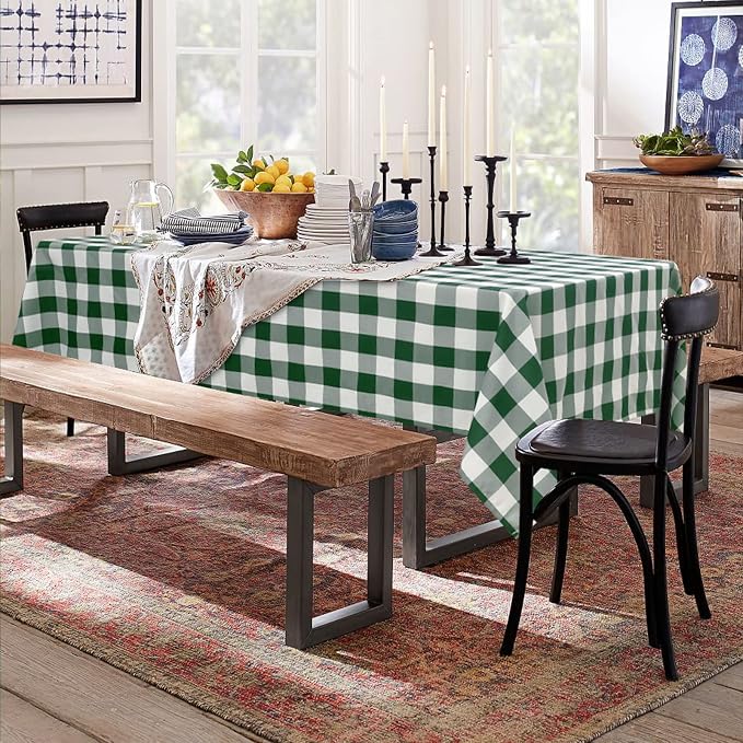 Forest Green and White Plaid Tablecloth, 2 Pack, 60 x 120 inch | Waterproof - Image 8