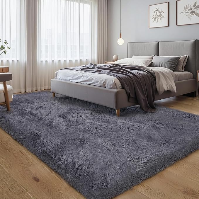KICHOWUA Thick Area Rug Grey 6x9 Fluffy Shag by KICHOWUA