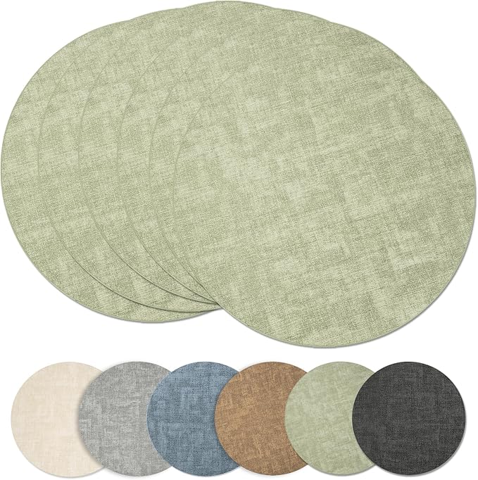 Maxpearl Faux Leather Round Placemats Set of 6, 13.8 inch, Light Green | by Maxpearl