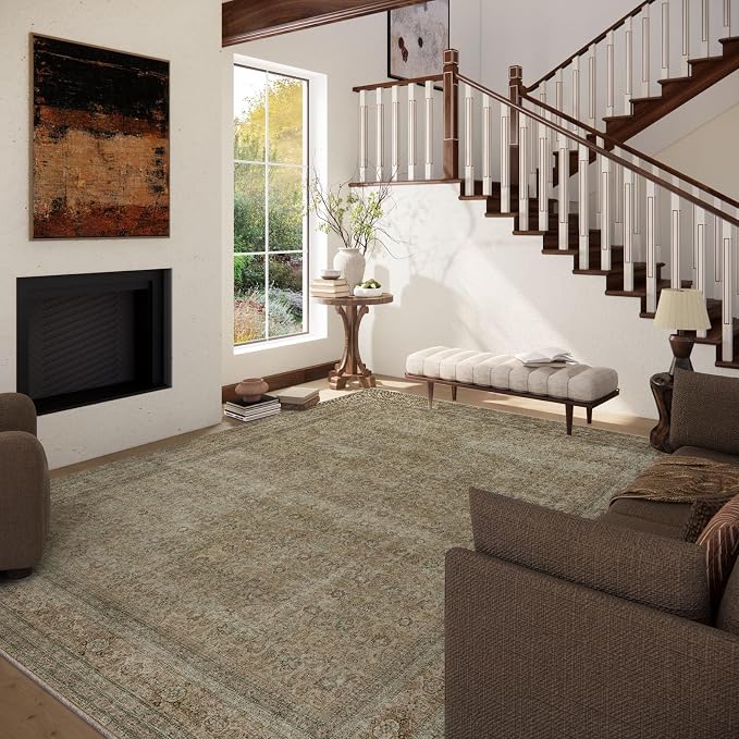 Washable Area Rugs for Living Room: 9x12 Bedroom Rug Boho Vintage Rugs Stain - Image 2