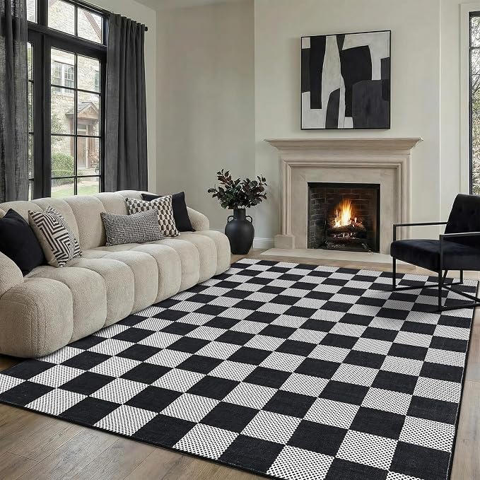 GarveeHome Checkered Dark 6x9 Area Rugs Geometric Diamond Dot Modern Soft - Image 2