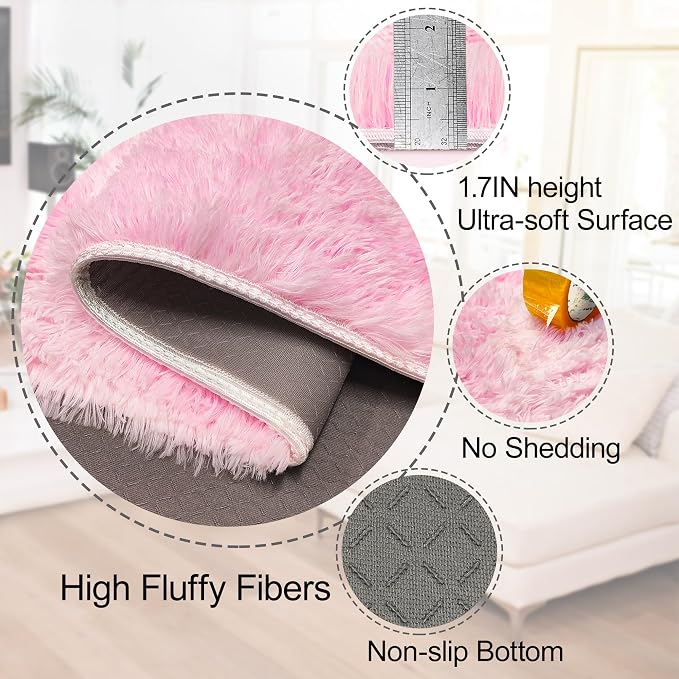 Soft Plush Pink Fluffy Rug 2x5 Ft, Fuzzy Shag Runner Carpet - Image 6