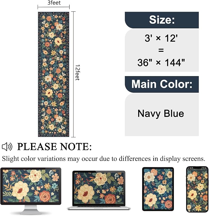 DUKINO 3x12 Washable Runner Rug, Non Slip Soft Floral Hallway Runner Rug - Image 2