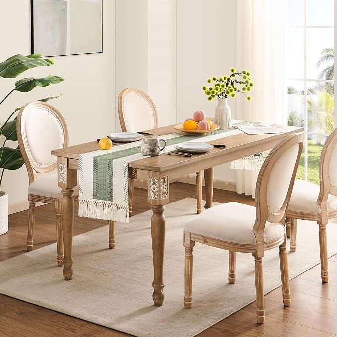 Macrame Style Bicolor Stitching Table Runner 14x48in Green | Woven Boho Table - Image 3