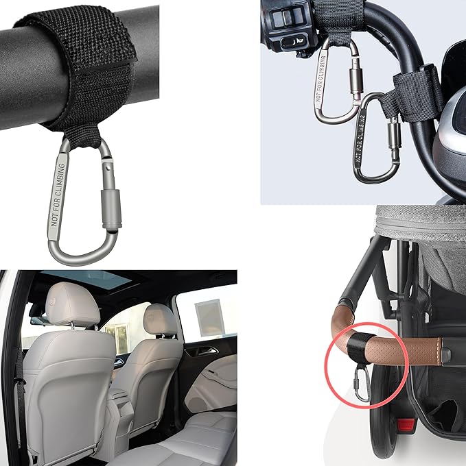 Baby Stroller Hook, Carry 30 lbs per Stroller Carabiner Clip, Adjustable Baby Stroller & Car Seat Hook for Hanging Diaper Bag, Wheelchair,Golf cart, Shopping and Pet Cart(2 Pcs Blue)