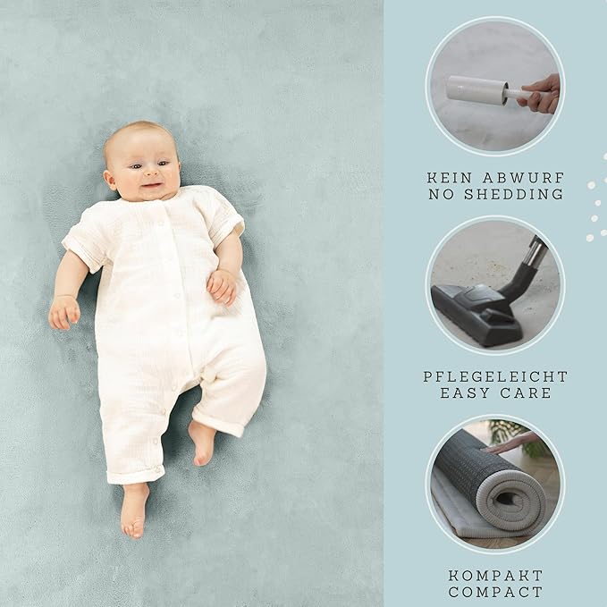 Stylish Coral Velvet Baby Play Mat for Floor 60" x 80" Green – Soft 1" Thick High-Density Memory Foam Nursery Rug,Kids Rug with Non-Slip Backing for Crawling & Playing, Playroom Rug, Kids Carpet