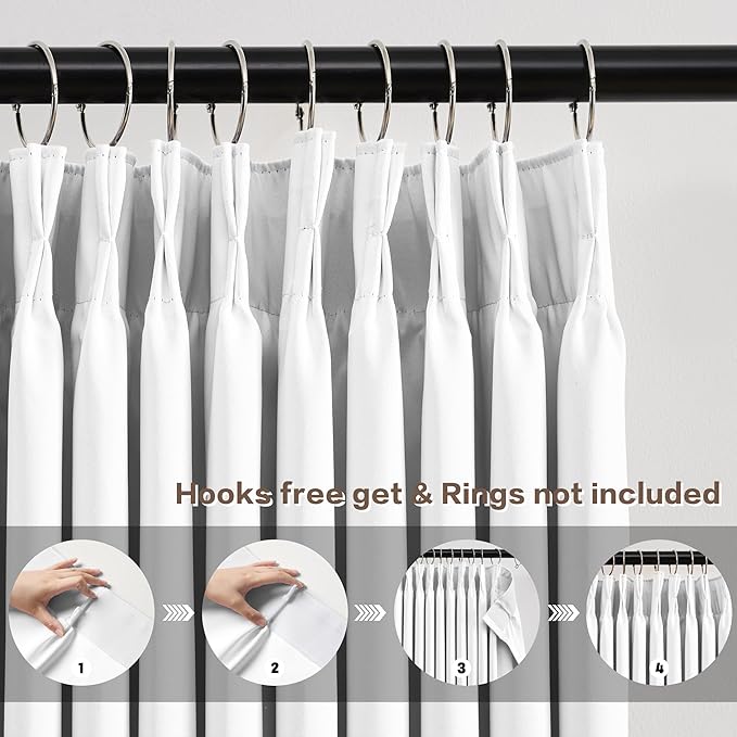 KEQIAOSUOCAI Custom Pleat Curtains & Drapes 100 Inches Long, Thermal Insulated Cabin Accordion Style Vertical Memory Shape Pleat Draft for Living Room 40 x 100-inch,White