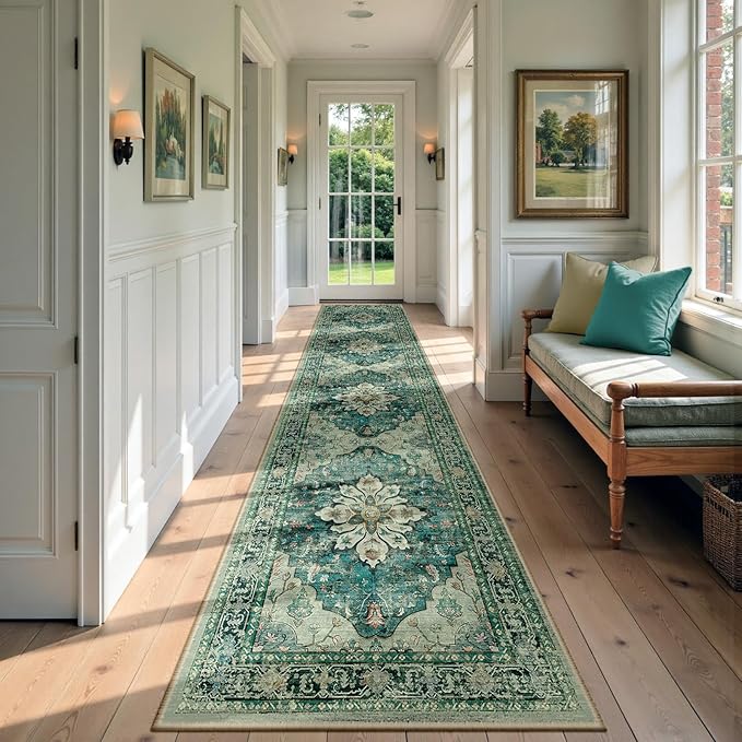 RELEANY Area Rugs Runner 2'x9' Washable Non-Slip, Floral Vintage Distress by RELEANY
