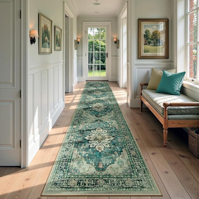 RELEANY Area Rugs Runner 3'x12' Washable Non-Slip, Floral Vintage Distress by RELEANY
