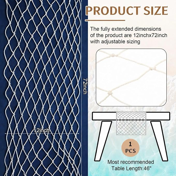 SATINIOR 1 Pcs 12 x 72'' Fishing Net Table Runner Party Decoration, Natural | - Image 3