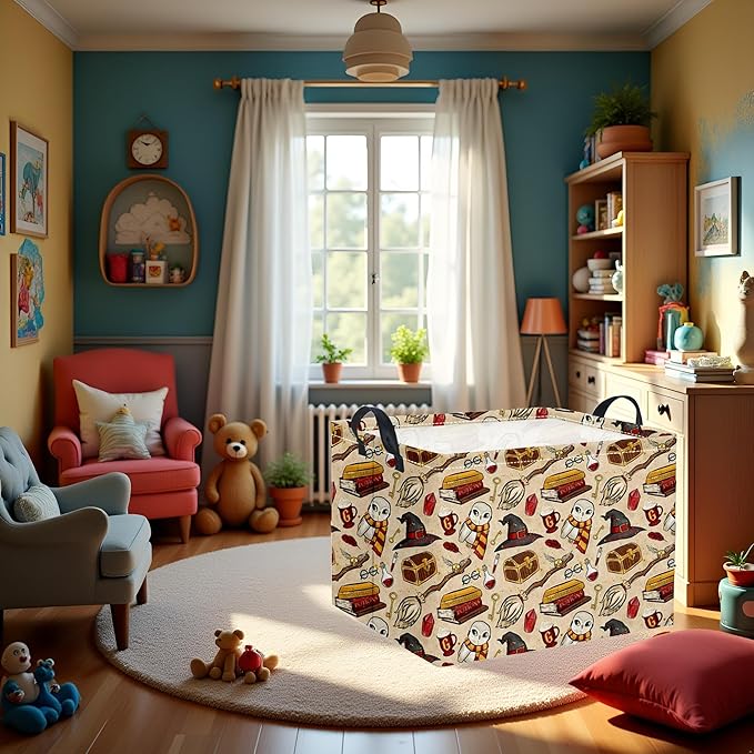 HIYAGON Rectangular Halloween Basket for Boys and Girls Kids Trick or Treat Pumpkin Basket for Halloween Parties Cute Storage Bin Organizer Box Room Decor(Magic)