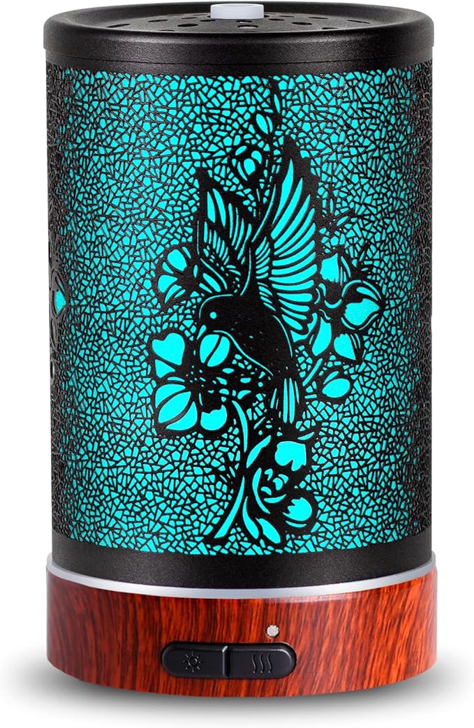 Essential Oils Diffuser,Aromatherapy Diffuser,Birthday Gifts for Women Mom Grandma,Metal Cool Mist Humidifier with 7 Colors Lights Waterless Auto Off Air Diffusers (A-Hummingbird)