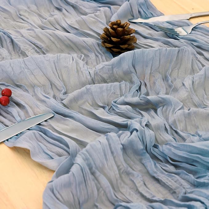 1 Pack Dusty Blue Cheesecloth Table Runner 120 Inch Boho Wedding Decor | - Image 5