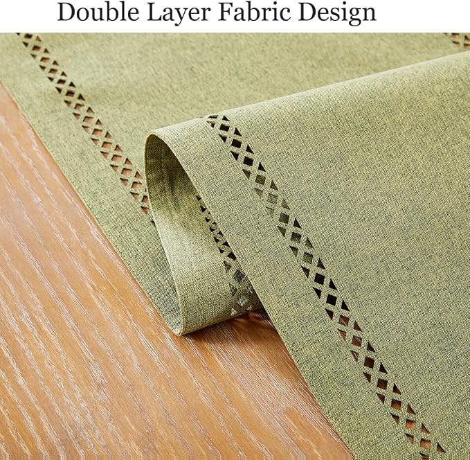 Rustic Burlap Table Runner, Sage Green Table Runners 60 inches Long | Double - Image 2
