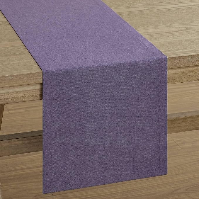 Basic Linen Style Table Runner, 14x90 Inch Purple | Mitered Corner Design - Image 7