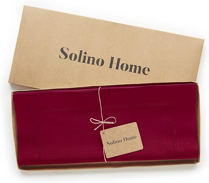 Solino Home Cotton Linen Table Runner Red, Hemstitch Collection 14 x 120 in | - Image 4