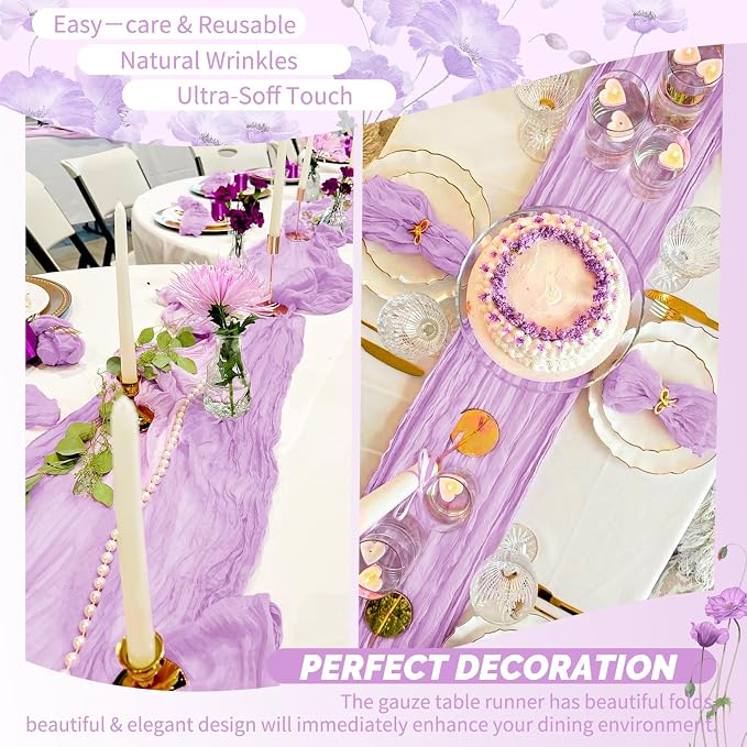 Showgeous 30 Pack Lilac Purple Cheesecloth Table Runner, 17 x 108 Inches | Boho - Image 6