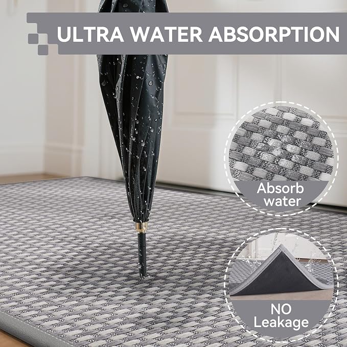Front Door Mat 24''x35'', Absorbent Dirt Resist Washable Non Slip Low-Profile - Image 3